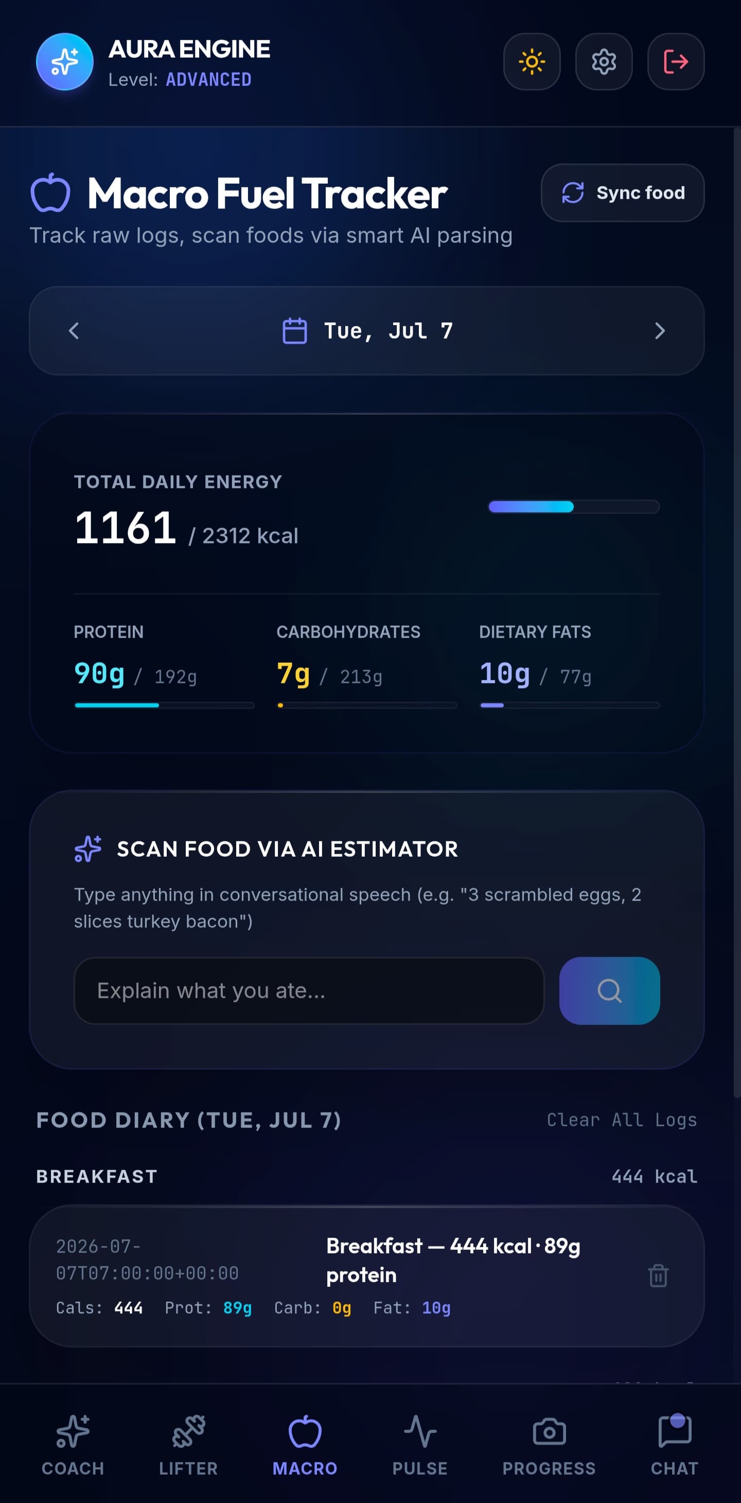 Macro Fuel Tracker with AI food estimator and daily macro targets