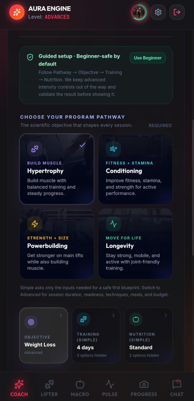 AURA Coach Studio showing the athlete's six-week Program Journey