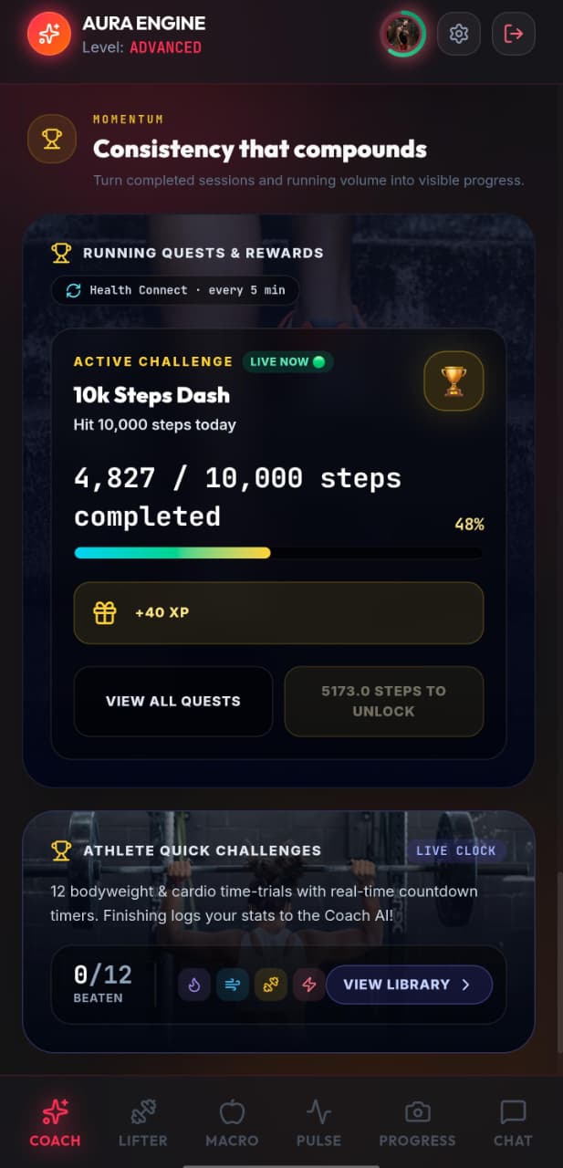 AURA Running Quests with weather-aware endurance progress and rewards