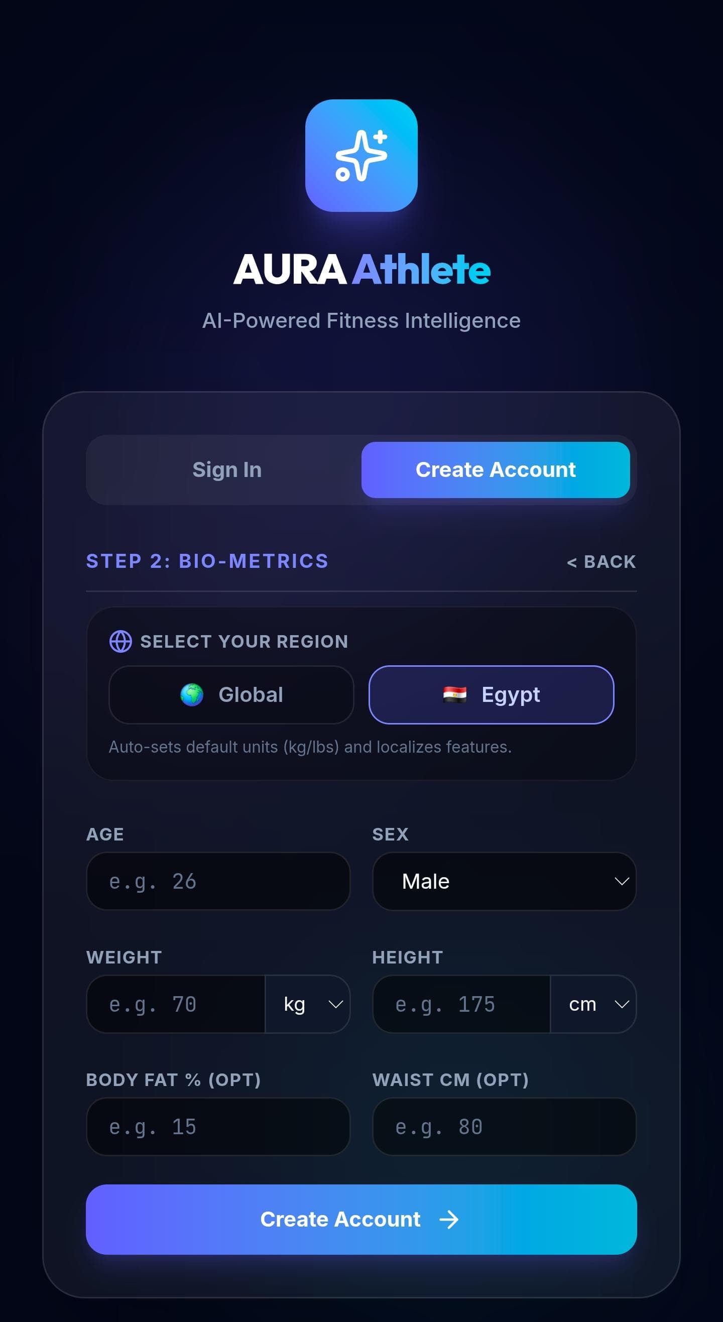 AURA Biometrics Screen