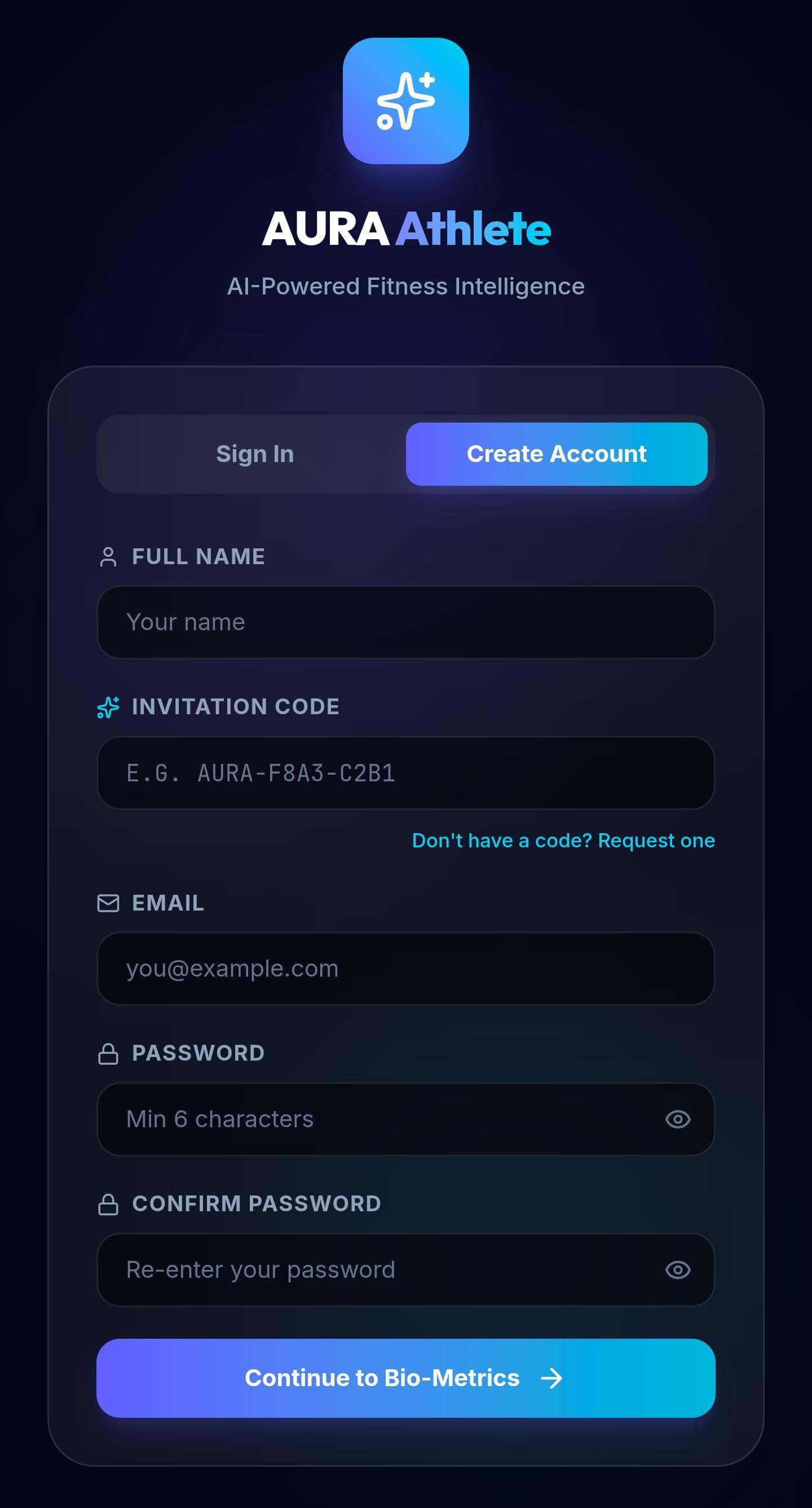 AURA Signup Screen